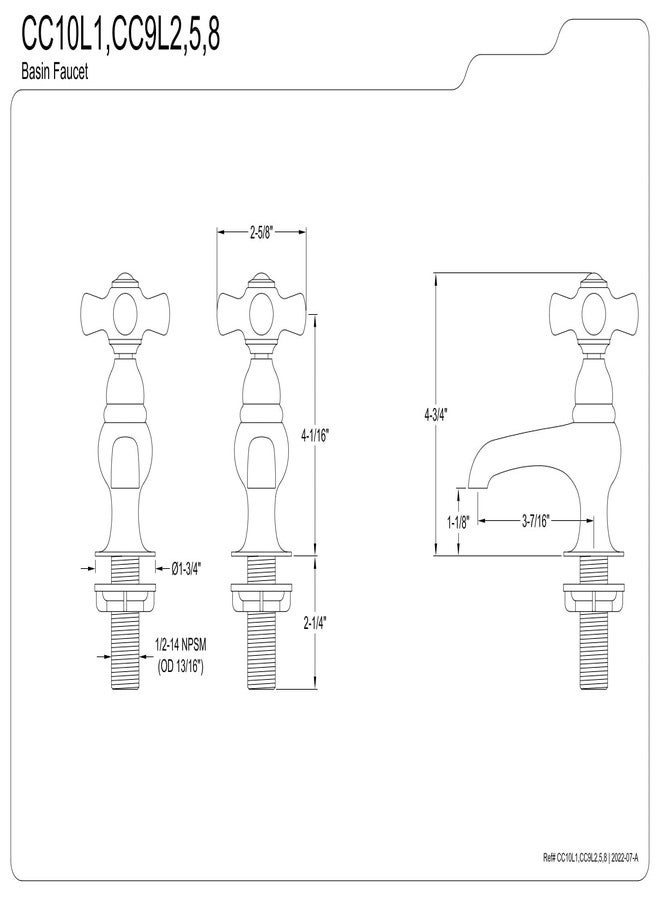 Kingston Brass CC9L8 Vintage Basin Tap Faucet, Brushed Nickel - Image 3