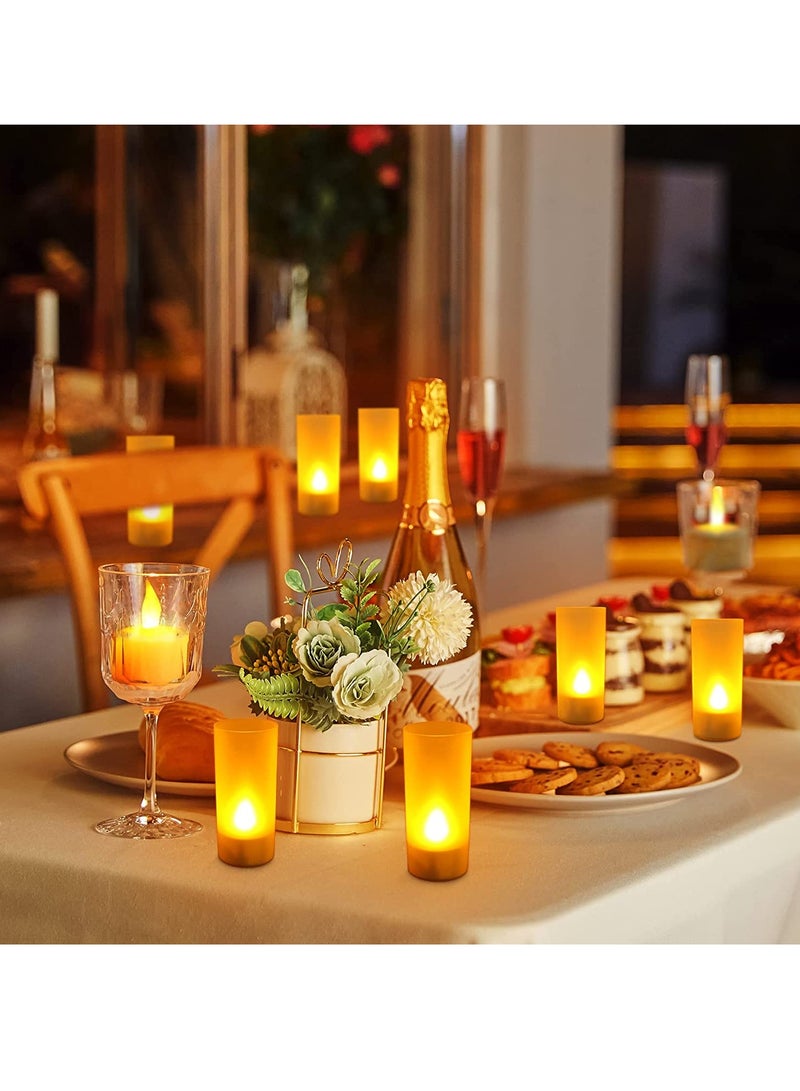 SYOSI Rechargeable Tealights with Charging Base, 12pcs Flameless Flickering LED Battery Candles with Frosted Cup, Realistic Warm Yellow Decorative Lights for Valen tines Home Table Decor - Image 2