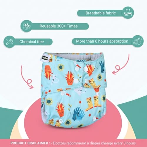 Little Pea Leak-Proof Free Size Cloth Diapers for 3 Months-3 Years—3 Adjustable Diaper Cover, 3 Absorbent Pad (Fits 5Kg-18kg), Washable, Reusable, Rash-Free with 6-Hour Absorbency, Pack of 3 - Image 2
