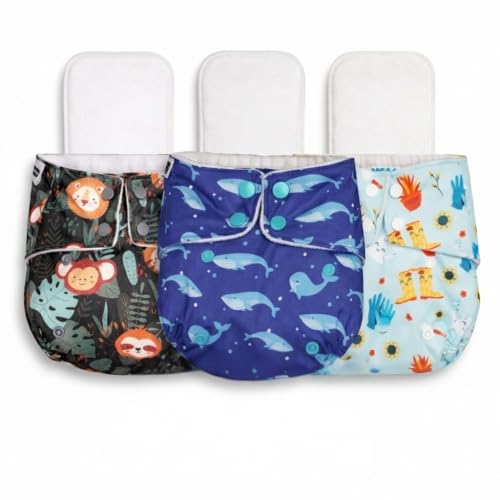 Little Pea Leak-Proof Free Size Cloth Diapers for 3 Months-3 Years—3 Adjustable Diaper Cover, 3 Absorbent Pad (Fits 5Kg-18kg), Washable, Reusable, Rash-Free with 6-Hour Absorbency, Pack of 3 - Image 1