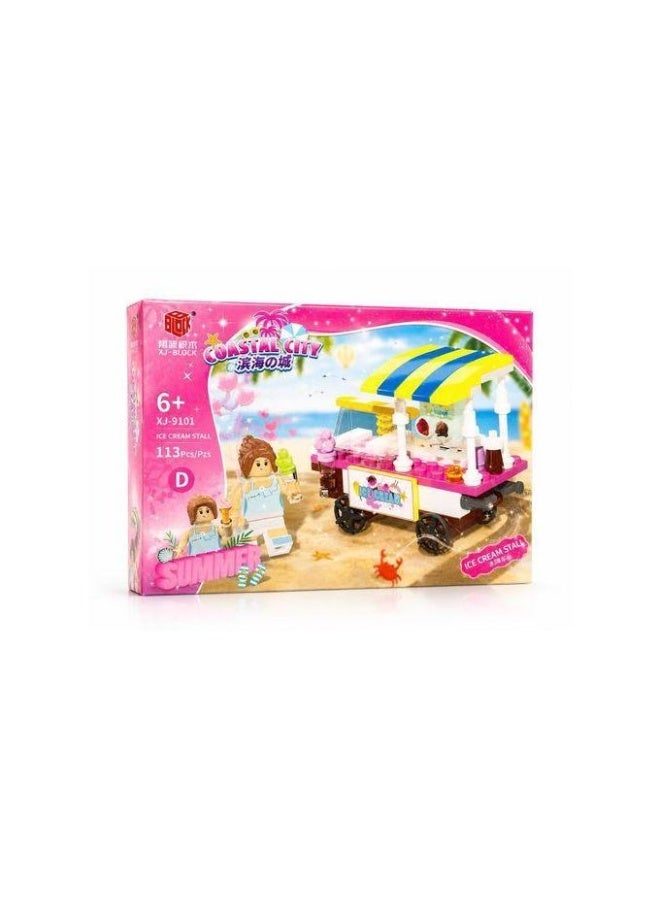 Coastal City Series Building Blocks Set - Ice Cream Stall Model with Mini Figures, Educational Toy (XJ-9101, 113 Pieces)