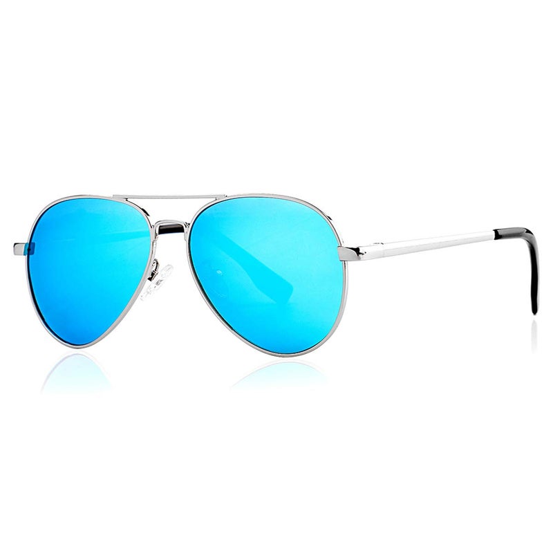 Gleyemor Small Aviator Sunglasses for Women and Men, 52MM Small Frame Polarized Aviators for Small Face (Silver/Blue Mirror) - Image 1