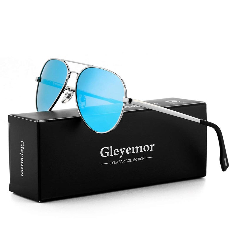 Gleyemor Small Aviator Sunglasses for Women and Men, 52MM Small Frame Polarized Aviators for Small Face (Silver/Blue Mirror) - Image 2