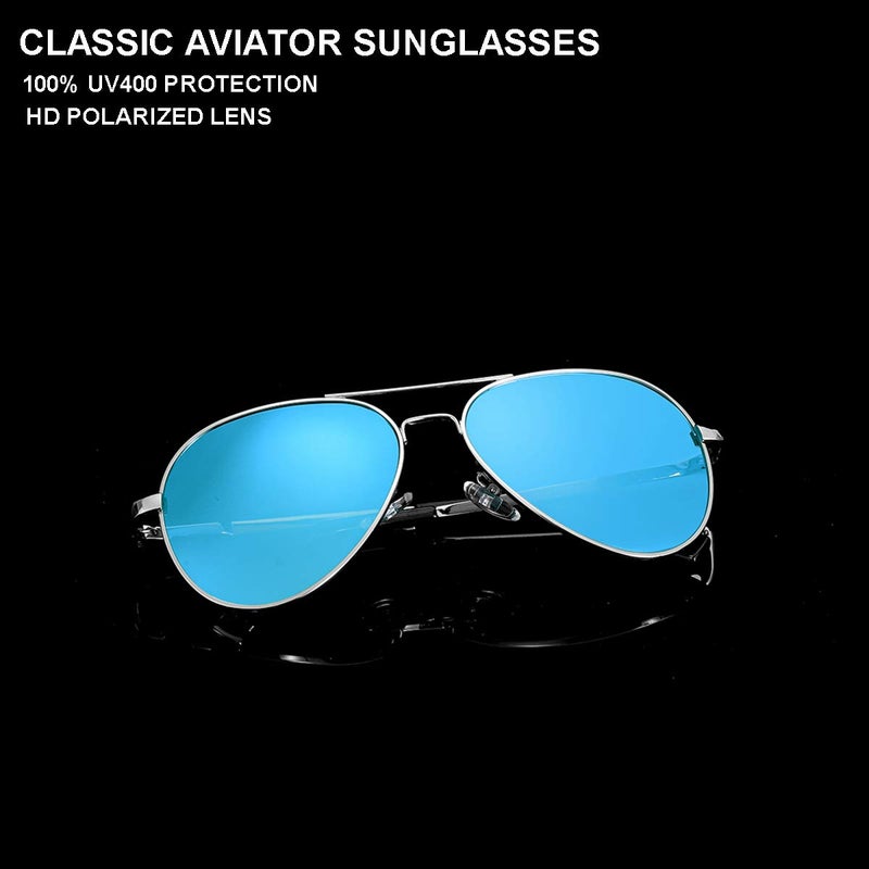Gleyemor Small Aviator Sunglasses for Women and Men, 52MM Small Frame Polarized Aviators for Small Face (Silver/Blue Mirror) - Image 3