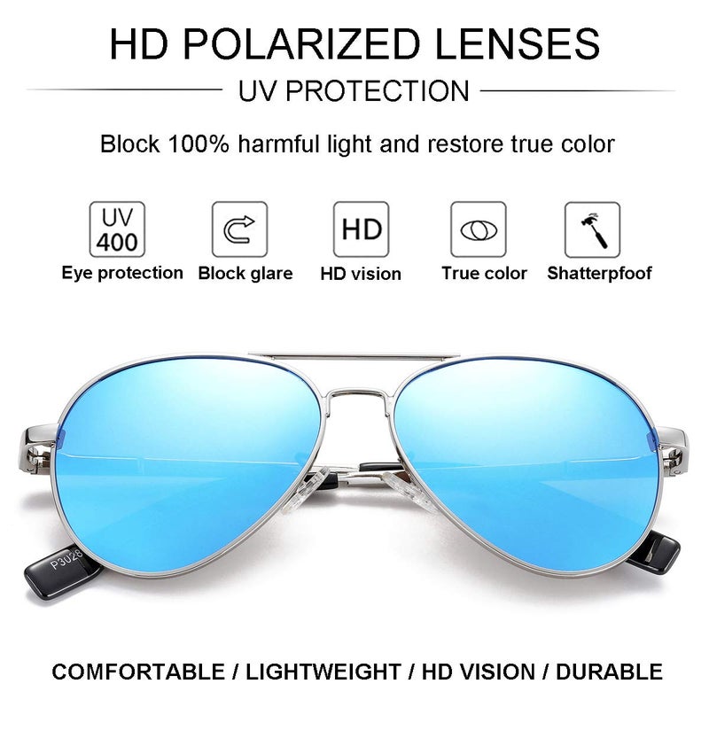 Gleyemor Small Aviator Sunglasses for Women and Men, 52MM Small Frame Polarized Aviators for Small Face (Silver/Blue Mirror) - Image 4