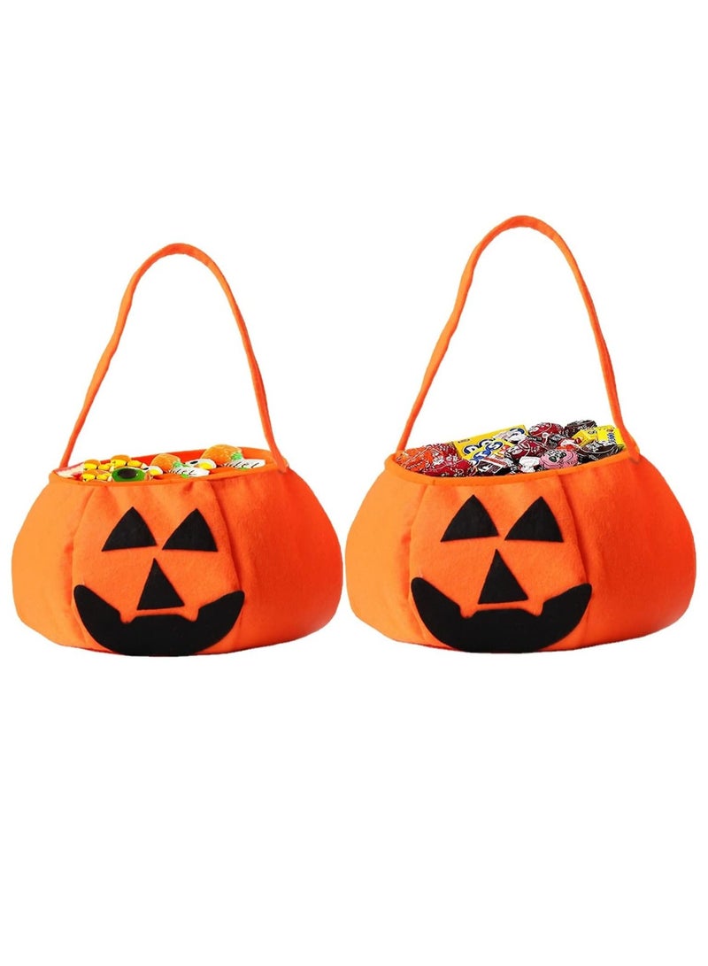 2 Pack Pumpkin Candy Bags, Non-Woven Gift Bags for Kids Trick or Treat Bags, Treat Bags, Candy Bucket Halloween (B) - Image 1