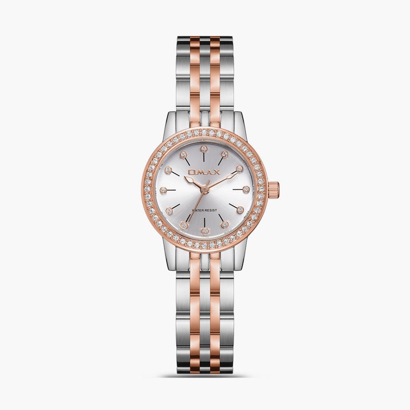 OMAX ساعة أومكس النسائية الفضية والوردية الذهبية - Image 1