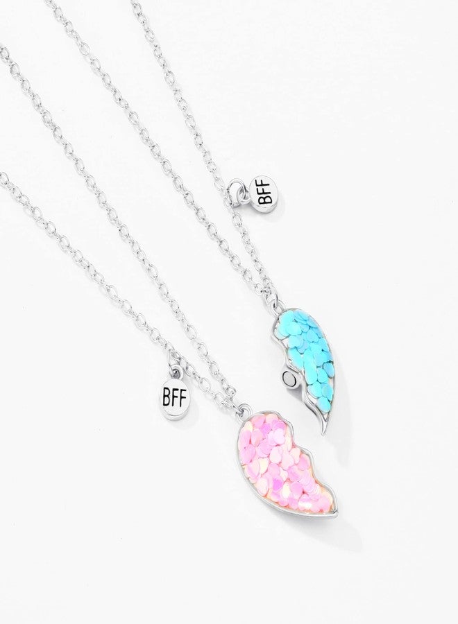 DOYYCA Best Friend Necklace for 2 Girls Magnetic Matching Friendship Necklace Half Heart Pendant BFF Necklaces for Sister (Blue&Pink Heart) - Image 3