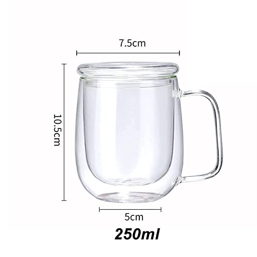 TASKHOUSE Glass Coffee Mugs Espresso Cups Double Walled with Handle with Glass lid Clear Borosilicate Hot Beverage Heat Resistant Glass Mugs Set 300ML Pack of 2 - Image 2