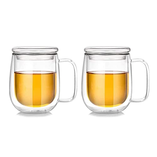 TASKHOUSE Glass Coffee Mugs Espresso Cups Double Walled with Handle with Glass lid Clear Borosilicate Hot Beverage Heat Resistant Glass Mugs Set 300ML Pack of 2 - Image 1