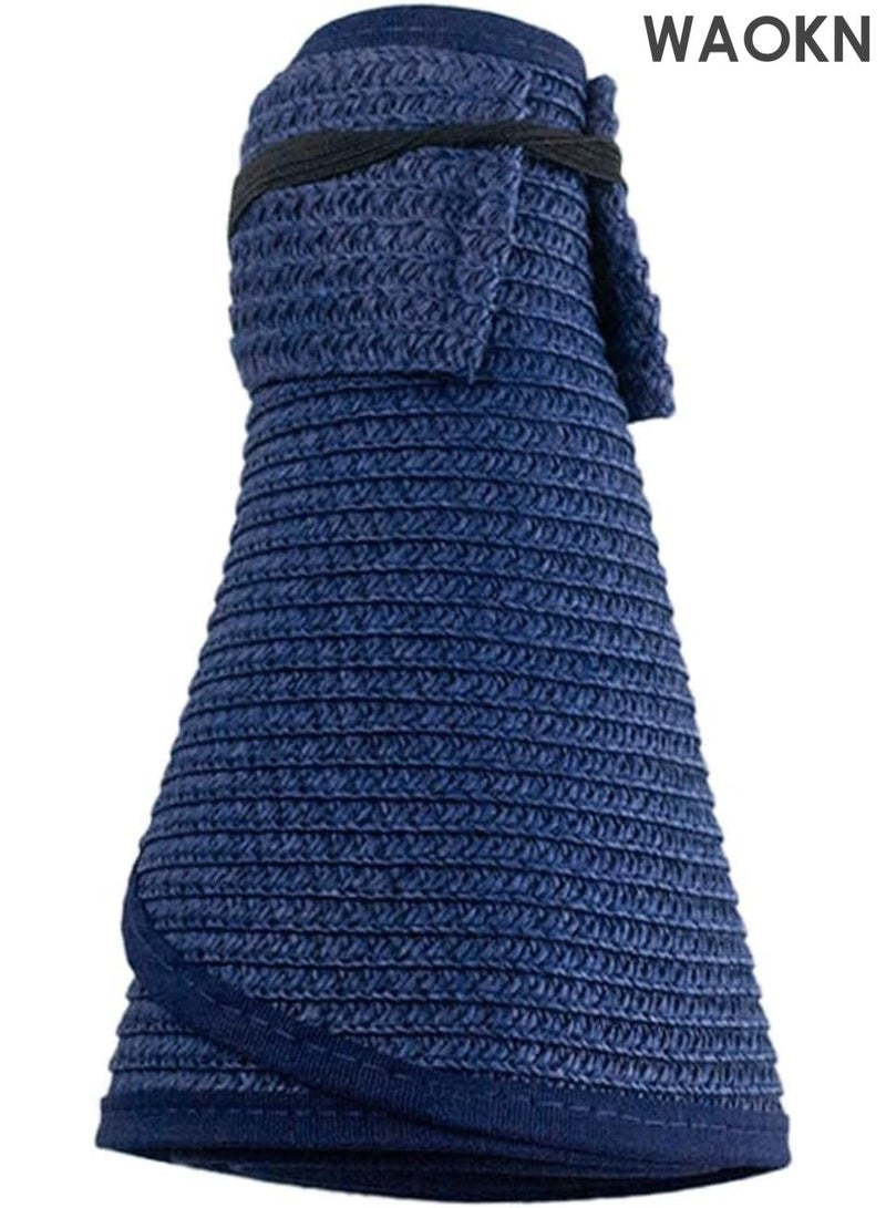 WAOKN Women's Roll-Up Wide Brim Sun Hat with Storage Bag - UPF 50+ UV Protection Summer Flap Cap - Lightweight Foldable Travel Beach Hat - Adjustable Chin Strap & Breathable Mesh Lining (Dark Blue, One Size Fits Most) - Image 4