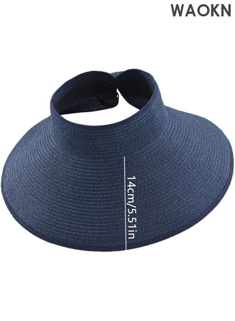 WAOKN Women's Roll-Up Wide Brim Sun Hat with Storage Bag - UPF 50+ UV Protection Summer Flap Cap - Lightweight Foldable Travel Beach Hat - Adjustable Chin Strap & Breathable Mesh Lining (Dark Blue, One Size Fits Most) - Image 2