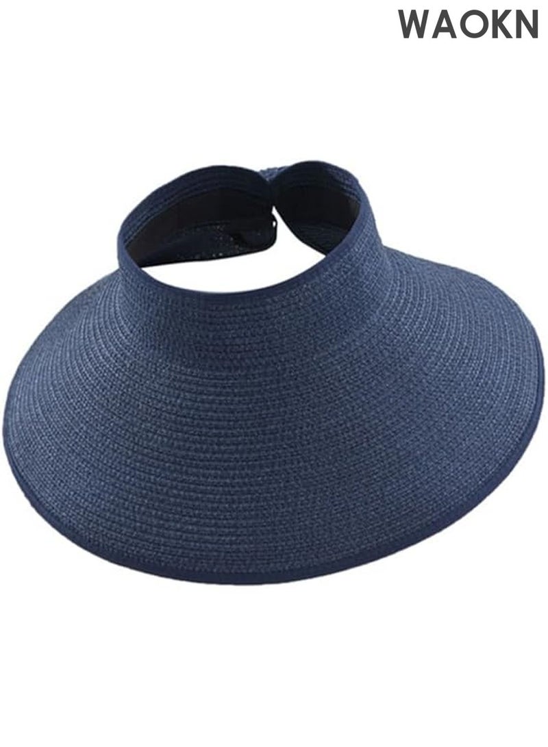 WAOKN Women's Roll-Up Wide Brim Sun Hat with Storage Bag - UPF 50+ UV Protection Summer Flap Cap - Lightweight Foldable Travel Beach Hat - Adjustable Chin Strap & Breathable Mesh Lining (Dark Blue, One Size Fits Most) - Image 1