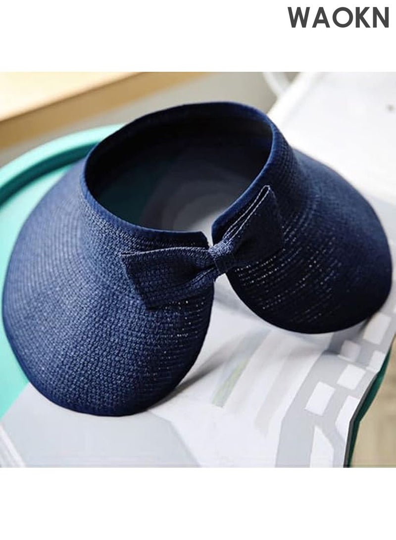 WAOKN Women's Roll-Up Wide Brim Sun Hat with Storage Bag - UPF 50+ UV Protection Summer Flap Cap - Lightweight Foldable Travel Beach Hat - Adjustable Chin Strap & Breathable Mesh Lining (Dark Blue, One Size Fits Most) - Image 3