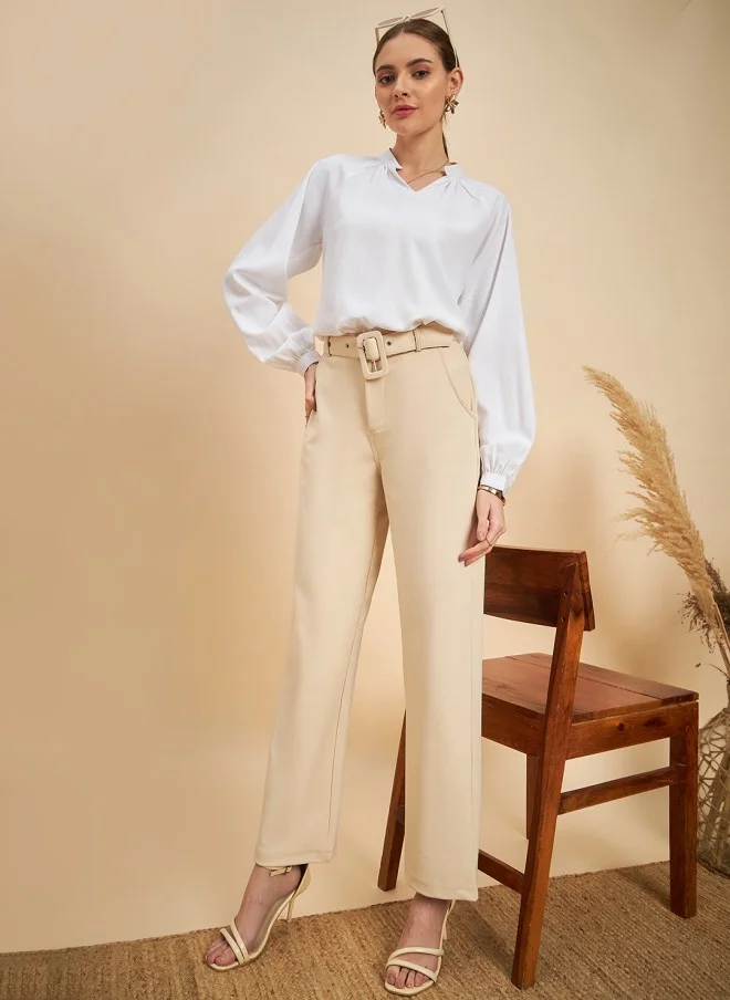 MINT STREET Beige Relaxed Parallel Trousers for Women