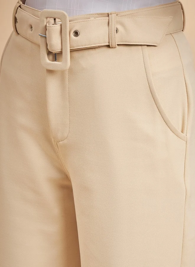 MINT STREET Beige Relaxed Parallel Trousers for Women