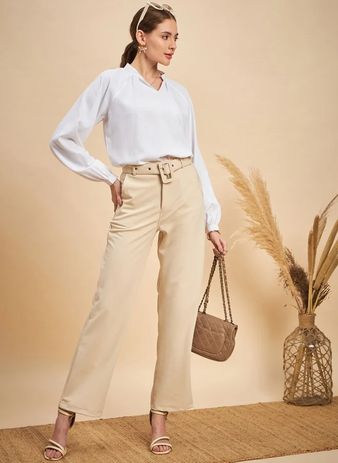 MINT STREET Beige Relaxed Parallel Trousers for Women