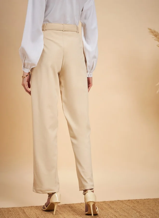 MINT STREET Beige Relaxed Parallel Trousers for Women