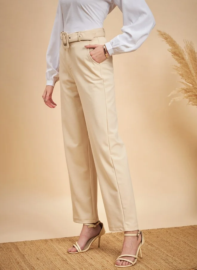 MINT STREET Beige Relaxed Parallel Trousers for Women