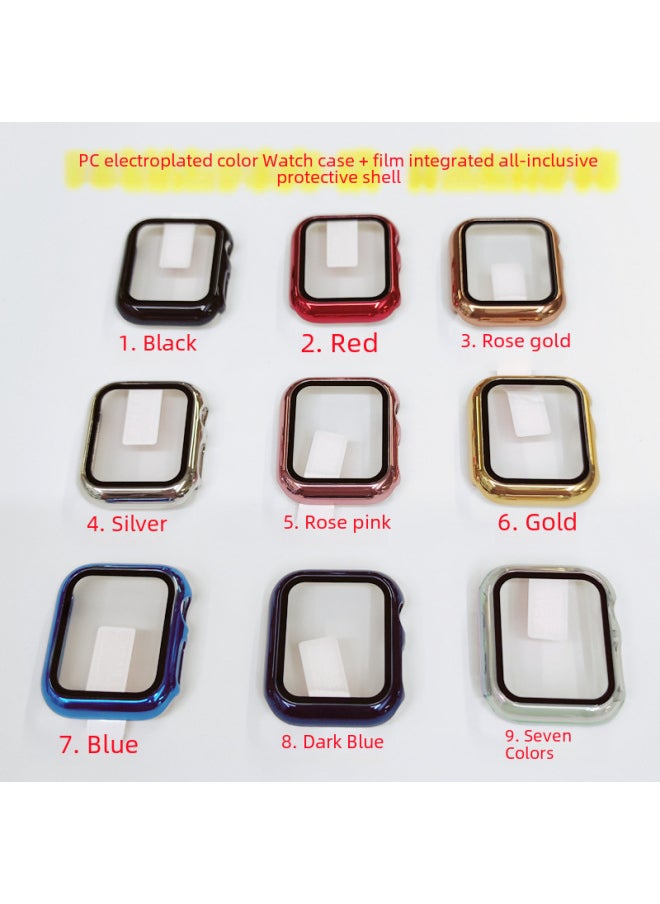 Suitable For Apple Watch Electroplated 360 Case + Tempered Film All-inclusive Protective Case Film Integrated Iwatch Watch Case-Color:Plating 9. Seven Color-Exterior Dimension:40 Mm (without Packaging)