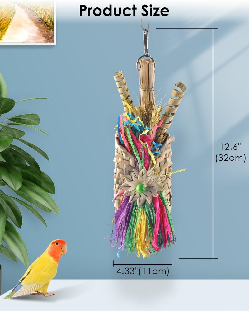 Bissap Bird Chew Toys, Parrot Foraging Shredder Natural Palm Frond Woven Bag Hanging Cage Toy with Chewing Treats for Conure Budgie Cockatiel Cockatoos and Similar Sized Pet Birds - Image 2