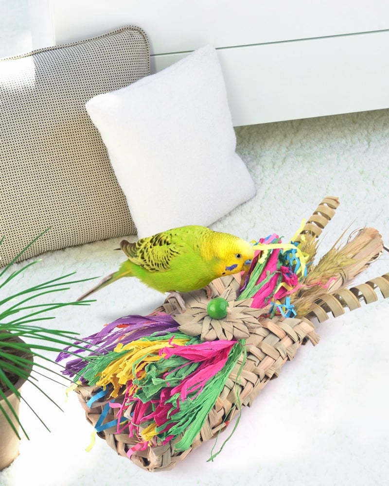 Bissap Bird Chew Toys, Parrot Foraging Shredder Natural Palm Frond Woven Bag Hanging Cage Toy with Chewing Treats for Conure Budgie Cockatiel Cockatoos and Similar Sized Pet Birds - Image 5