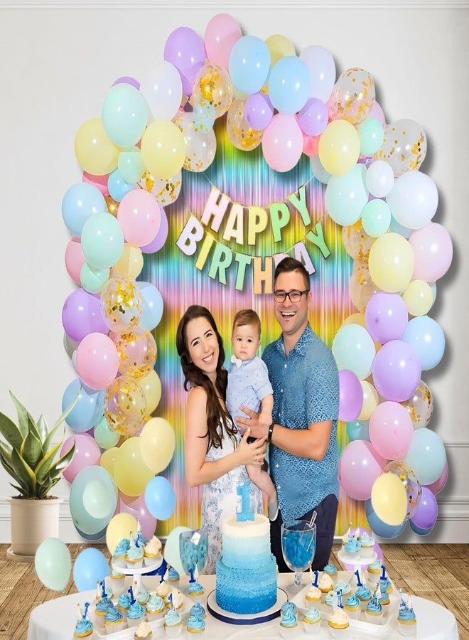 Shimmers Premium Pastel Rainbow B'day Decoration Kit - Pack of 61 Pcs Multicolour Balloons, Half, 1st B'day, Colorful Backdrop, Rainbow theme for Girls and Boys Celebration Decor - Image 3