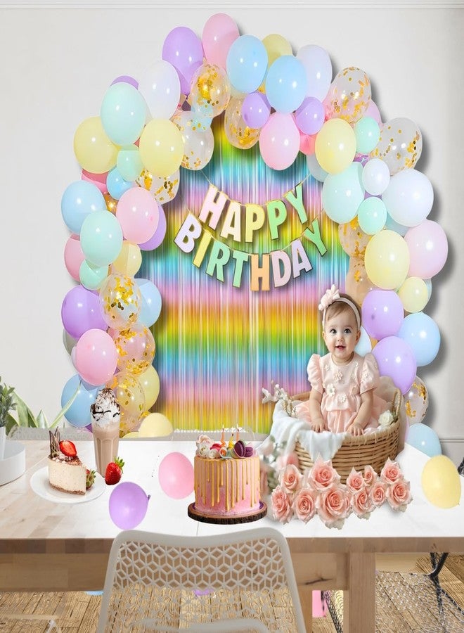 Shimmers Premium Pastel Rainbow B'day Decoration Kit - Pack of 61 Pcs Multicolour Balloons, Half, 1st B'day, Colorful Backdrop, Rainbow theme for Girls and Boys Celebration Decor - Image 4