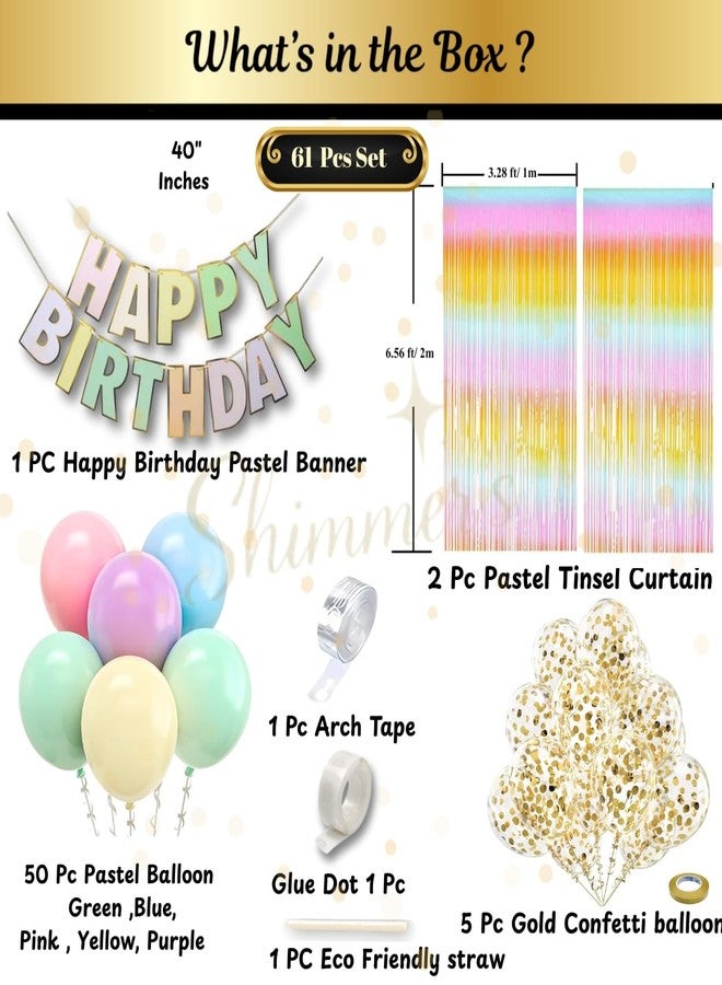Shimmers Premium Pastel Rainbow B'day Decoration Kit - Pack of 61 Pcs Multicolour Balloons, Half, 1st B'day, Colorful Backdrop, Rainbow theme for Girls and Boys Celebration Decor - Image 2