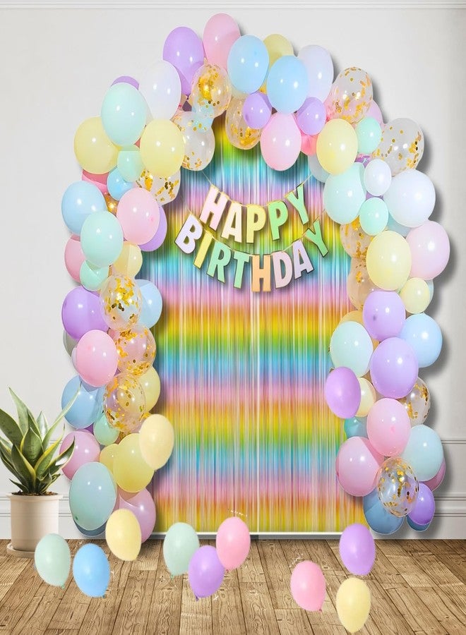 Shimmers Premium Pastel Rainbow B'day Decoration Kit - Pack of 61 Pcs Multicolour Balloons, Half, 1st B'day, Colorful Backdrop, Rainbow theme for Girls and Boys Celebration Decor - Image 5