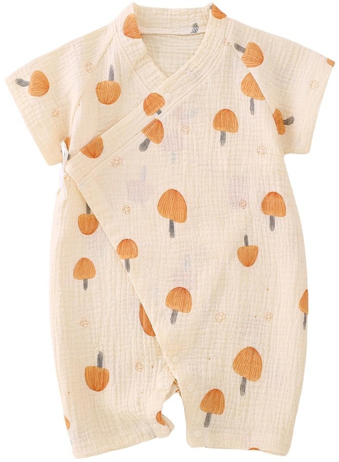 BINIDUCKLING Baby Kimono Robes Cotton Muslin Outfit 3-6 Months Orange Mushroom - Image 1