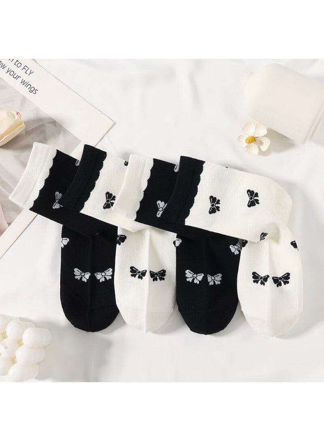 Fentengcare Women's Socks, New Collection, 4 Pairs, 7a Antibacterial Deodorizing, Chanel-style Cotton Socks, Breathable, Sweat-proof Mid-calf Socks - Image 2
