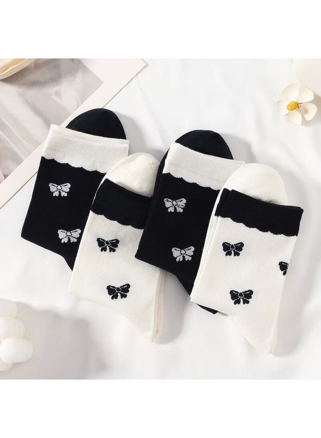 Fentengcare Women's Socks, New Collection, 4 Pairs, 7a Antibacterial Deodorizing, Chanel-style Cotton Socks, Breathable, Sweat-proof Mid-calf Socks - Image 3