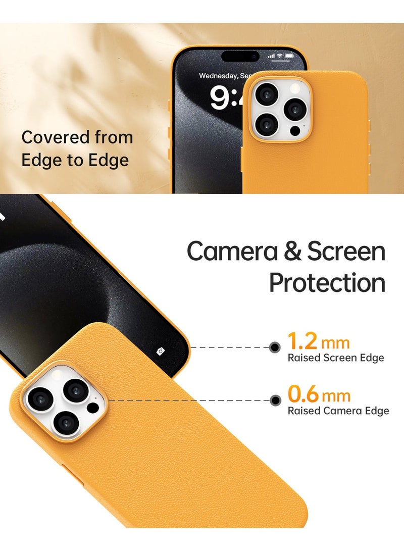 INFINYTY iPhone 16 Pro Leather Case – Vogue(Honey), MagSafe Compatible, Elegant Metal Frame Accents, Sleek Finish, Mil. Grade Drop-Tested, Precision Fit for a Refined & Premium Look - Image 4