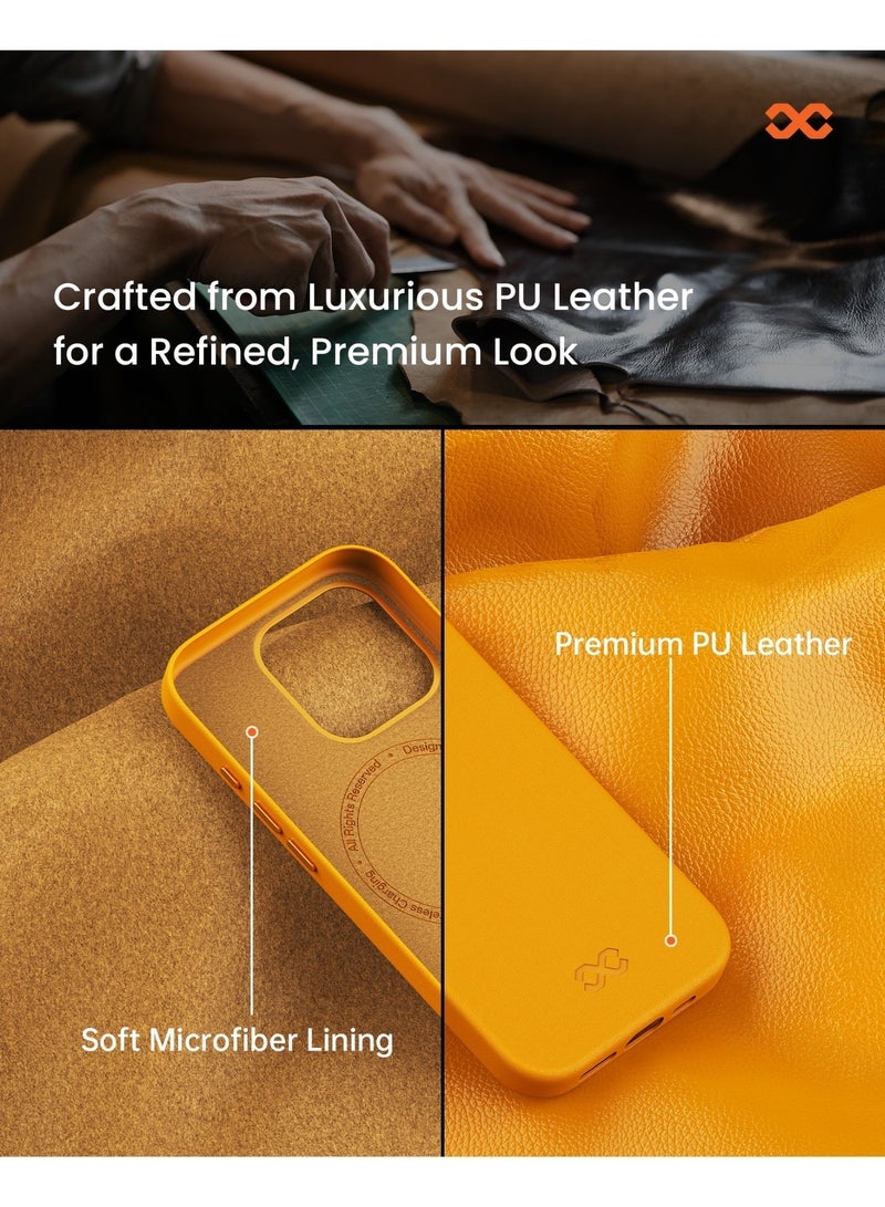 INFINYTY iPhone 16 Pro Leather Case – Vogue(Honey), MagSafe Compatible, Elegant Metal Frame Accents, Sleek Finish, Mil. Grade Drop-Tested, Precision Fit for a Refined & Premium Look - Image 2
