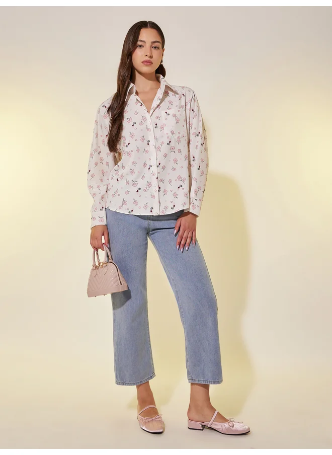 Take Two Take Two Floral Print Long Sleeve Oversized Shirt