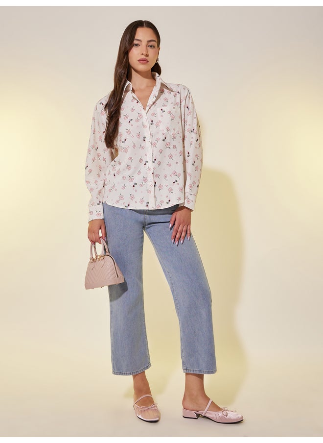 Take Two Take Two Floral Print Long Sleeve Oversized Shirt  - Image 2