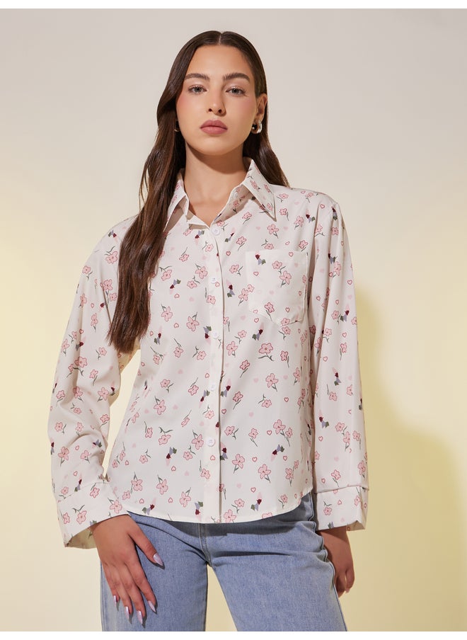 Take Two Take Two Floral Print Long Sleeve Oversized Shirt  - Image 1