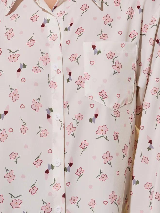 Take Two Take Two Floral Print Long Sleeve Oversized Shirt