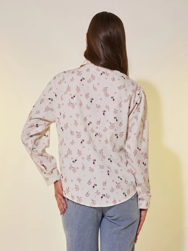 Take Two Take Two Floral Print Long Sleeve Oversized Shirt