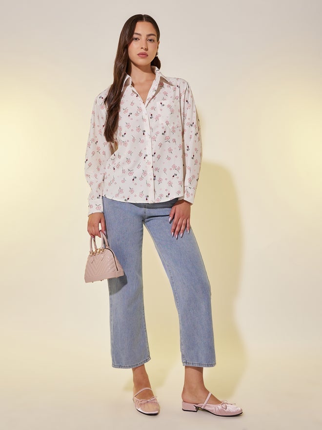 تايك تو قميص واسع بأكمام طويلة وطبعة زهور - Image 2