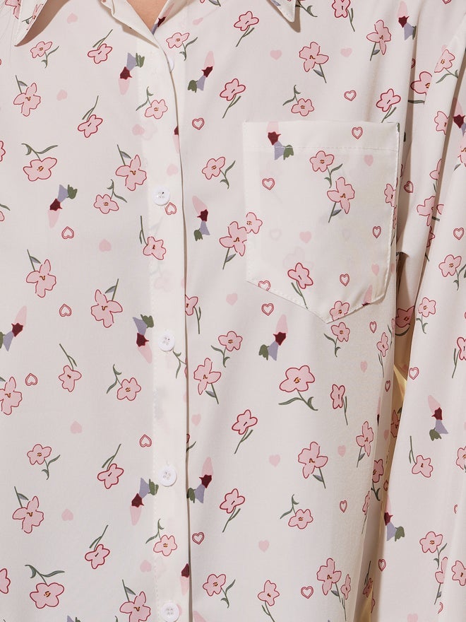 تايك تو قميص واسع بأكمام طويلة وطبعة زهور - Image 3