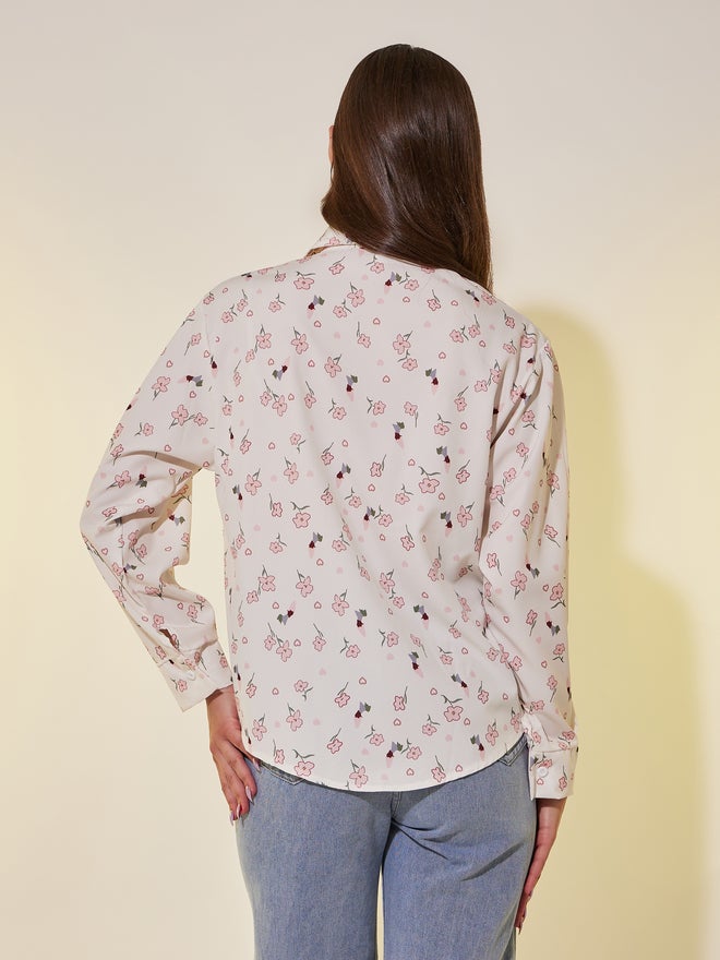 تايك تو قميص واسع بأكمام طويلة وطبعة زهور - Image 4