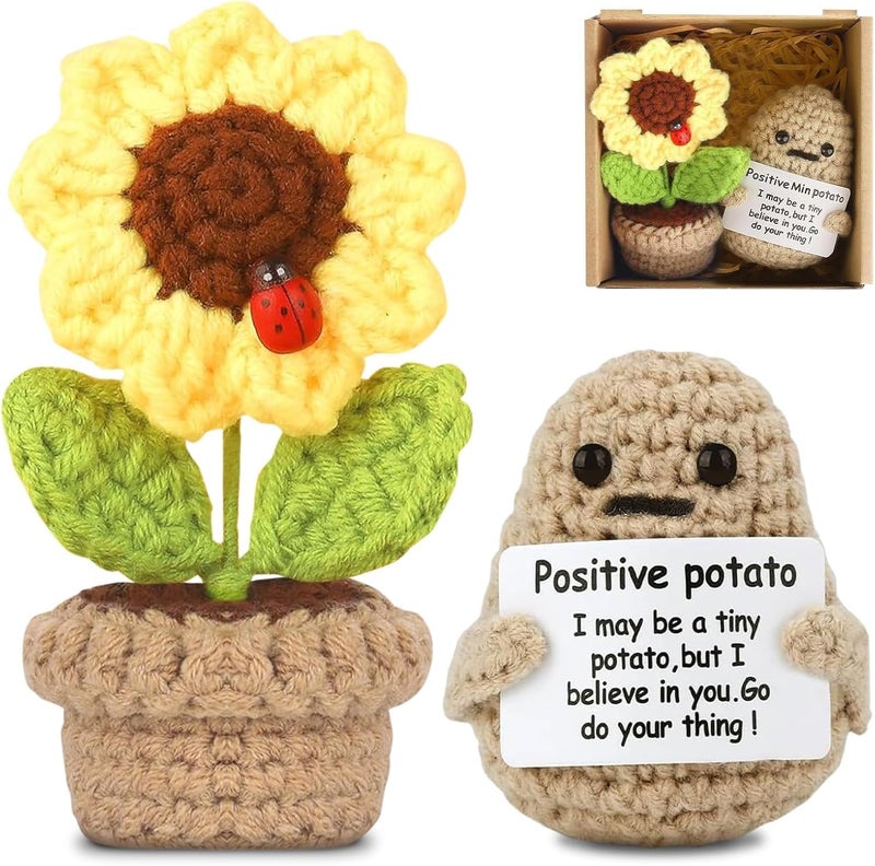 Aputue Crochet Dolls, Handmade Potato Sunflower Plush Decor, Cute Gift for Women Friends, Perfect Home Office Desk Decoration for Birthday - Image 1