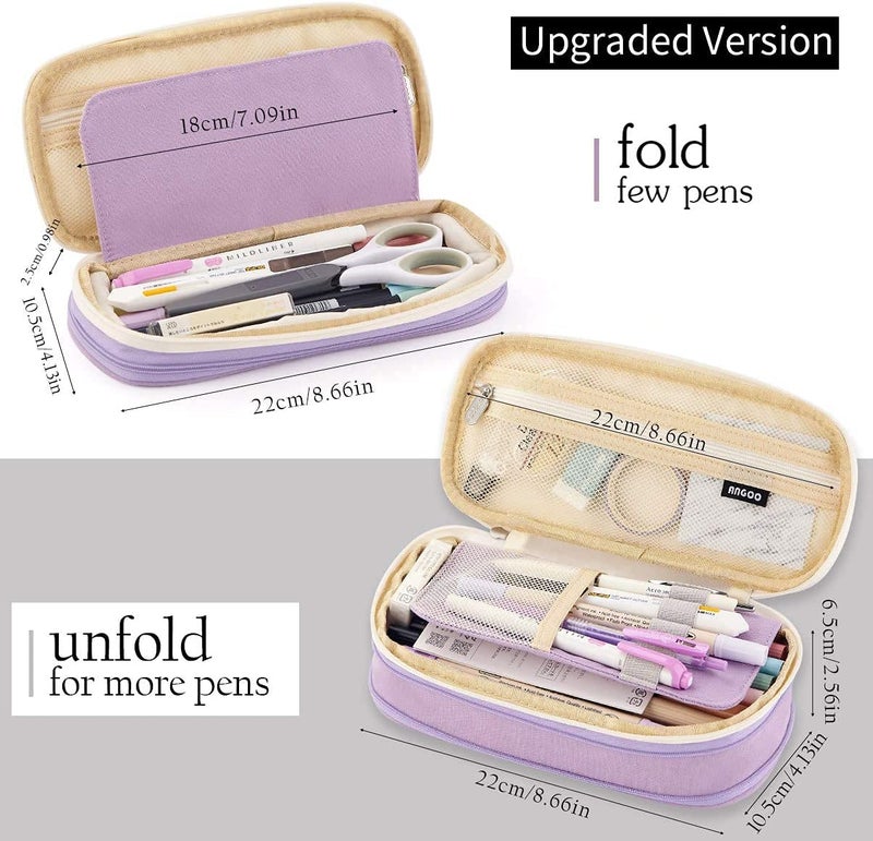 FINEMOE Large Pencil Case Stationery Items for Girls and Boys, Canvas Bags Pen Pencil Pouch for School College and Office, Organize Makeup Cosmetic, Aesthetic Cute Stationary Box (Purple) - Image 4