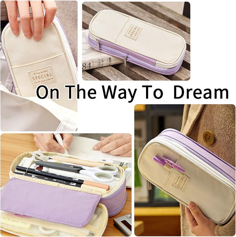 FINEMOE Large Pencil Case Stationery Items for Girls and Boys, Canvas Bags Pen Pencil Pouch for School College and Office, Organize Makeup Cosmetic, Aesthetic Cute Stationary Box (Purple) - Image 5