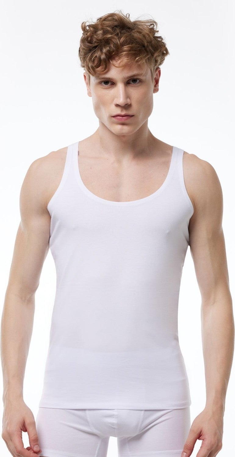 Malabadi Men's 3 Pieces Black White Skin Color Thin Strap Non-Trace Modal Undershirt 013 3M013  - Image 2