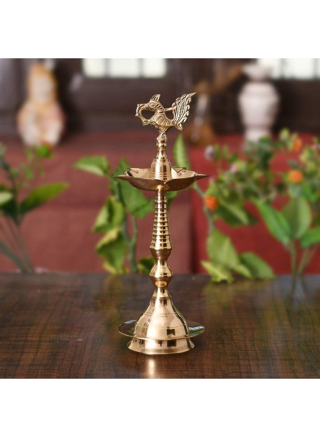 Collectible India Brass Peacock Mahabharat Diya Oil Lamp (Golden, 10.5 X 3.5 Inches ) - Image 1