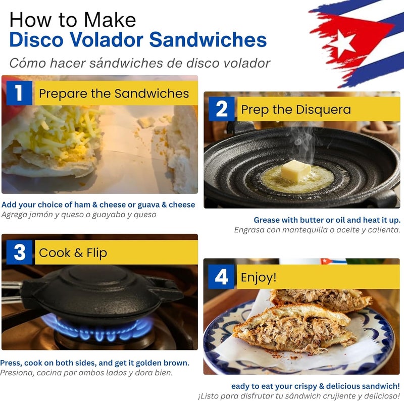 TRAITOOLS Disquera de Pan Cubano Redondo (1 Unit) – Cast Iron Cuban Sandwich Press for Disco Volador Para Sandwich – 15” Traditional Sandwich Maker with Wooden Handles - Image 5