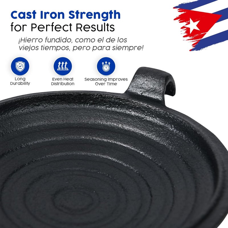 TRAITOOLS Disquera de Pan Cubano Redondo (1 Unit) – Cast Iron Cuban Sandwich Press for Disco Volador Para Sandwich – 15” Traditional Sandwich Maker with Wooden Handles - Image 3